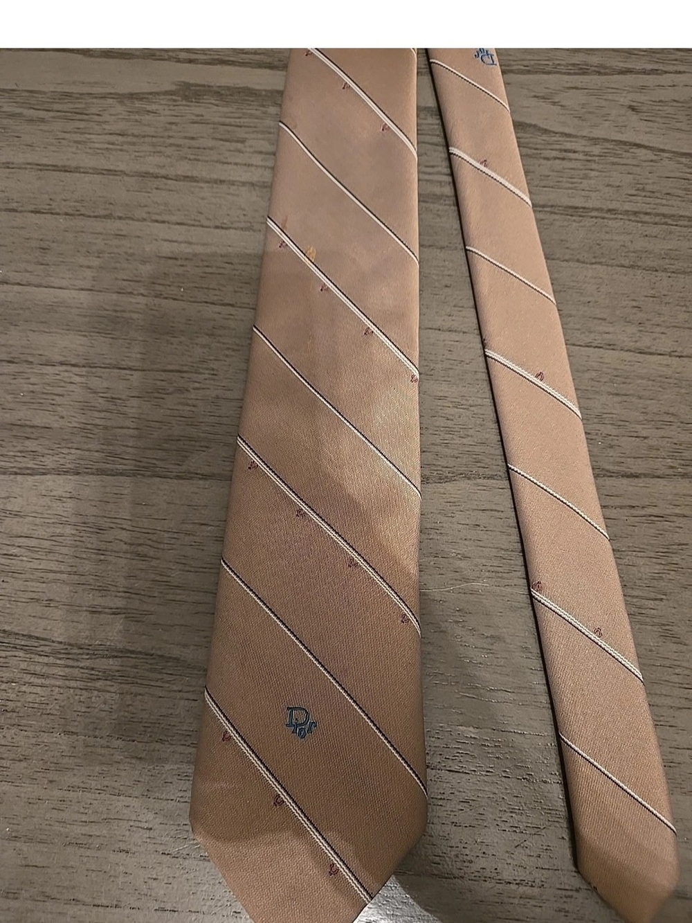Dior Peach and White Diagonal Stripe Tie
